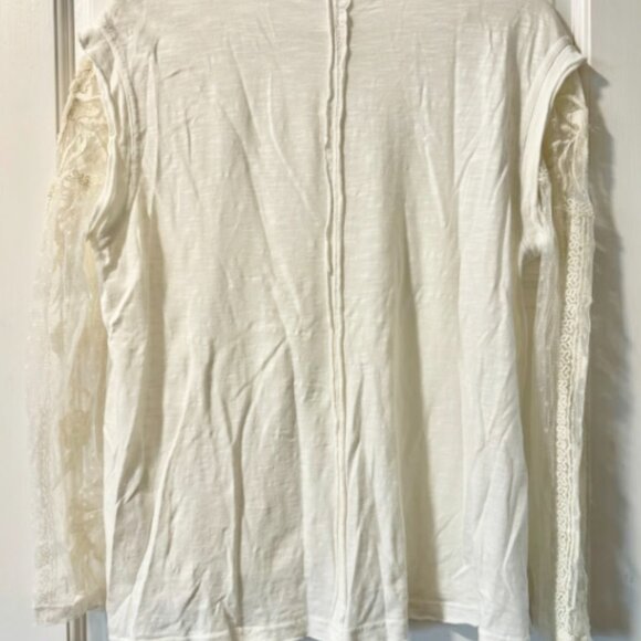 Free People Billie Jean Twofer Top Long Sleeve Tee Lace Sleeves Cream Ivory SM - Picture 8 of 13